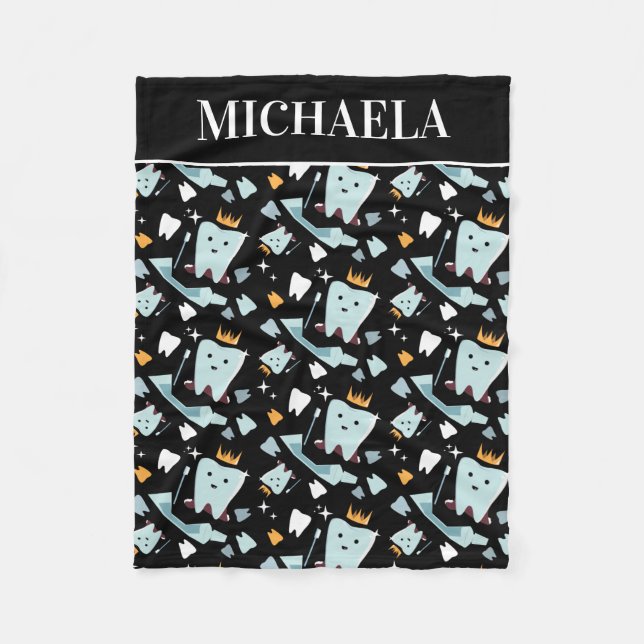 Manta Polar Dentista Dental Hygienist Name Tooth Pattern Black (Anverso)