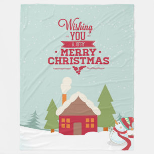 Manta Polar Deseándote Feliz Diseño Tipográfico de Navidad