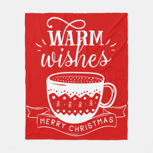 Manta Polar Deseos Cálidos Taza Caliente Café Cocoa Rojo Blanc