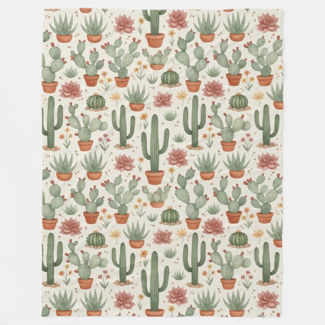 Manta Polar Desert Cacti Succulent Seamless Pattern (Anverso)