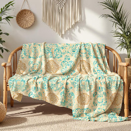 Manta Polar Desert Dream Vintage Arena y Flores Turquesa
