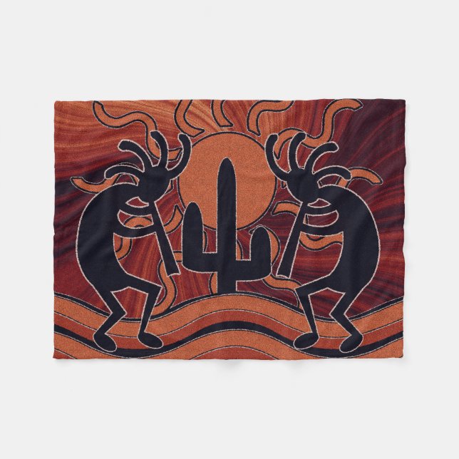 Manta Polar Desert Sun Cactus Kokopelli Southwest Design (Frente (Horizontal))