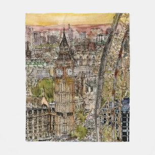 Manta Polar Destinos  Watercolor Big Ben & London Eye