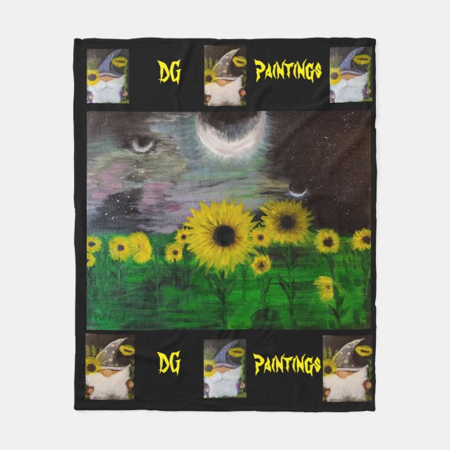 Manta Polar DG Paintings Mystical Sunflowers with Gnomes  (Anverso)