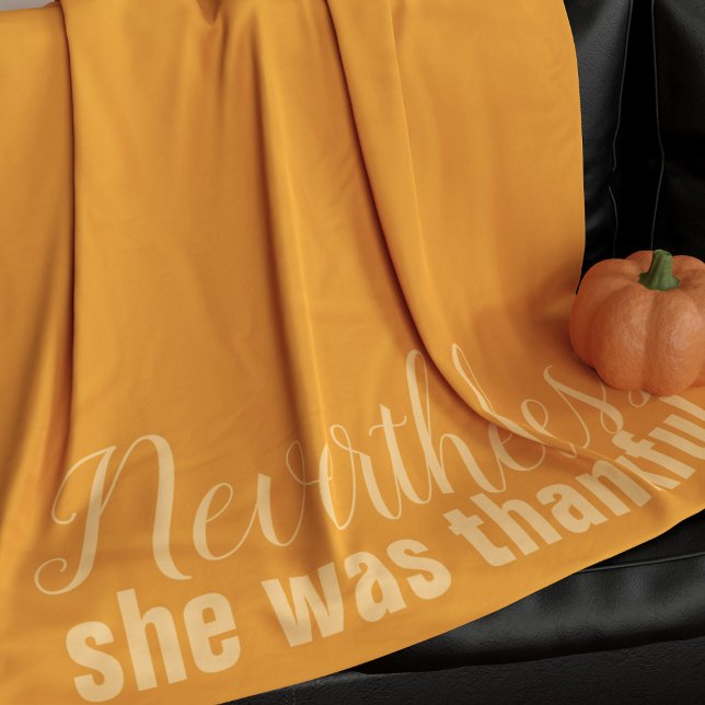 Manta Polar Día de Acción de Gracias Naranja Fleece Blanket (Nevertheless, she was thankful. Fun orange blanket perfect for thanksgiving)