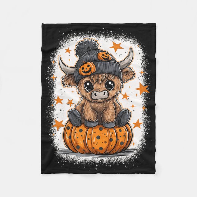 Manta Polar Día de Acción de Gracias Retro Halloween Cow Pumpk (Anverso)