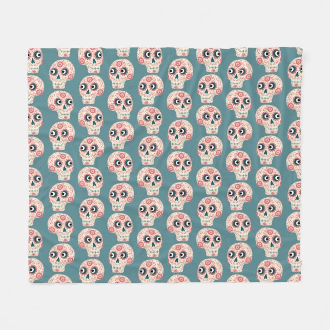Manta Polar Día de la Calavera del Azúcar Verde Muerto (Frente (Horizontal))