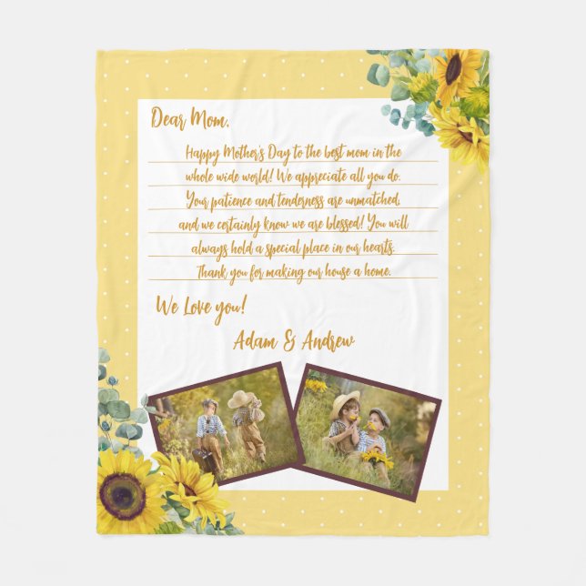 Manta Polar Día de la Madre Letra de amor girasol foto Keepsak (Anverso)