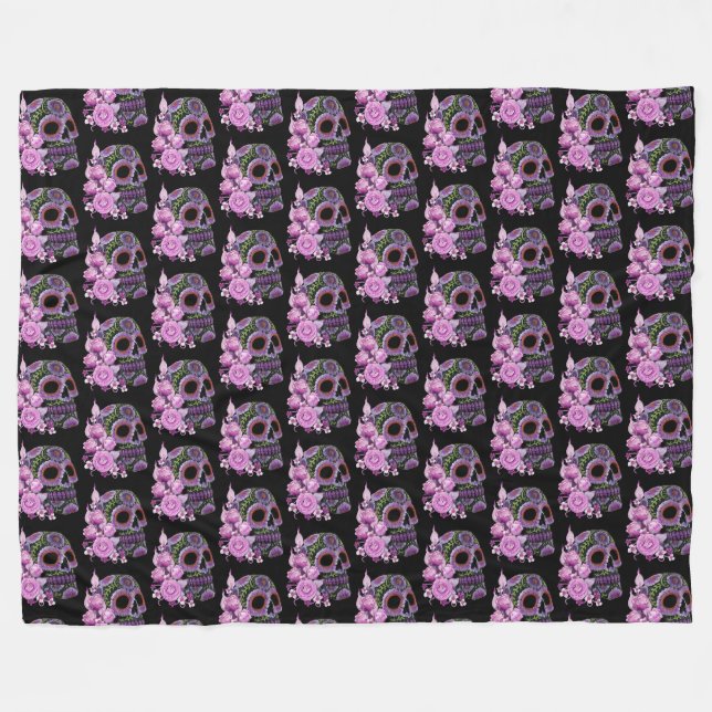 Manta Polar Día De La Muerte Del Cráneo De Azúcar Negro De Flo (Frente (Horizontal))