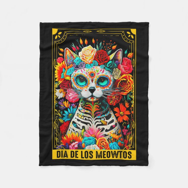 Manta Polar Dia De Los Meowtos Sugar Skull Cat Gift  (Anverso)