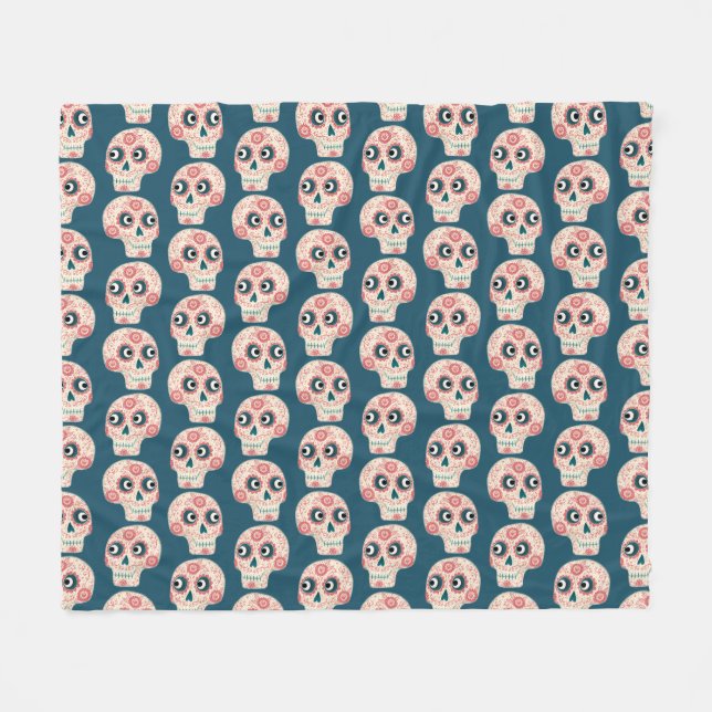 Manta Polar Día de Muertos Calavera Azucarera Oscuro (Frente (Horizontal))
