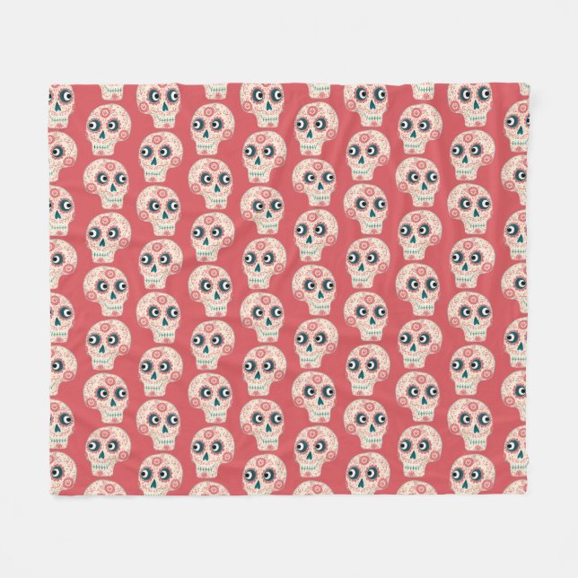 Manta Polar Día de Muertos Calavera de Azúcar Naranja (Frente (Horizontal))
