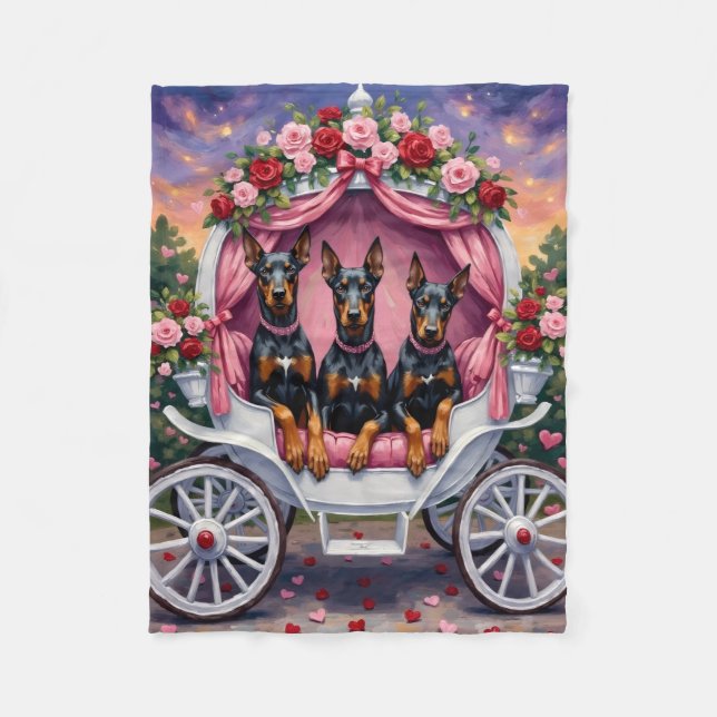 Manta Polar Día de San Valentín del perro Doberman  (Anverso)