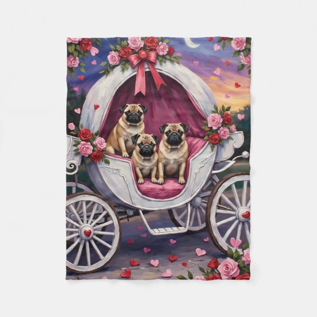 Manta Polar Día de San Valentín del perro pug (Anverso)