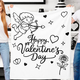 Manta Polar Día de San Valentín Querubín y Diseño de Garabatos