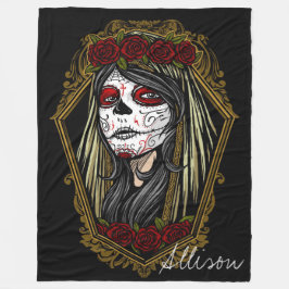 Manta Polar Día decorativo de la calavera muerta en un marco R