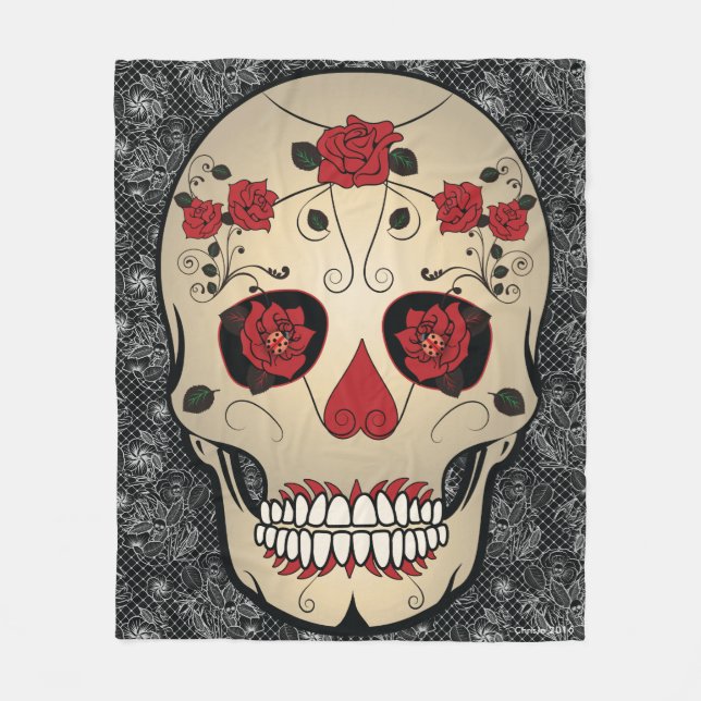 Manta Polar Día del Calavero Rosa de la Funda de la Fleece Mue (Anverso)