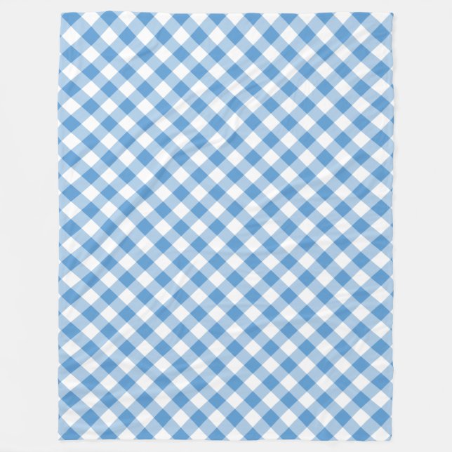 Manta Polar Diagonal Gingham Plaid azul claro y blanco (Anverso)