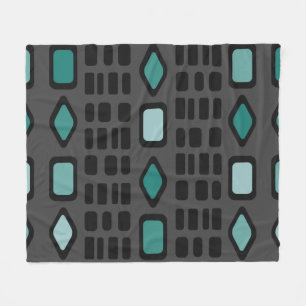 Manta Polar Diamantes Retro Rectángulos Turquesa Negro