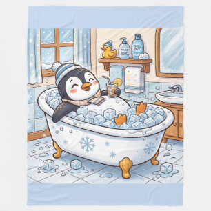 Manta Polar Dibujo Animado Lindo Pingüino Feliz Tomando un Bañ