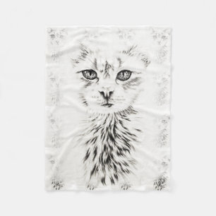 Manta Polar Dibujo blanco del gato del arte elegante del gato