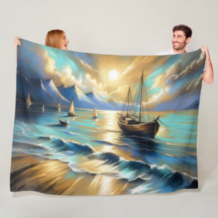 Manta Polar Dibujo de barcos con pasteles duros agua