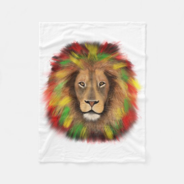 Manta Polar Dibujo de cabeza de león Rasta rojo amarillo verde (Anverso)