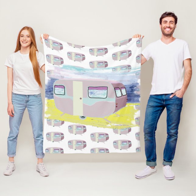 Manta Polar Dibujo de caravana de patrón rosado (In situ)