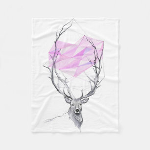Manta Polar Dibujo de corazón geométrico de venado y rosa Arte