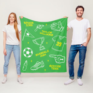 Manta Polar Dibujo de garabato de fútbol Nombre personalizado