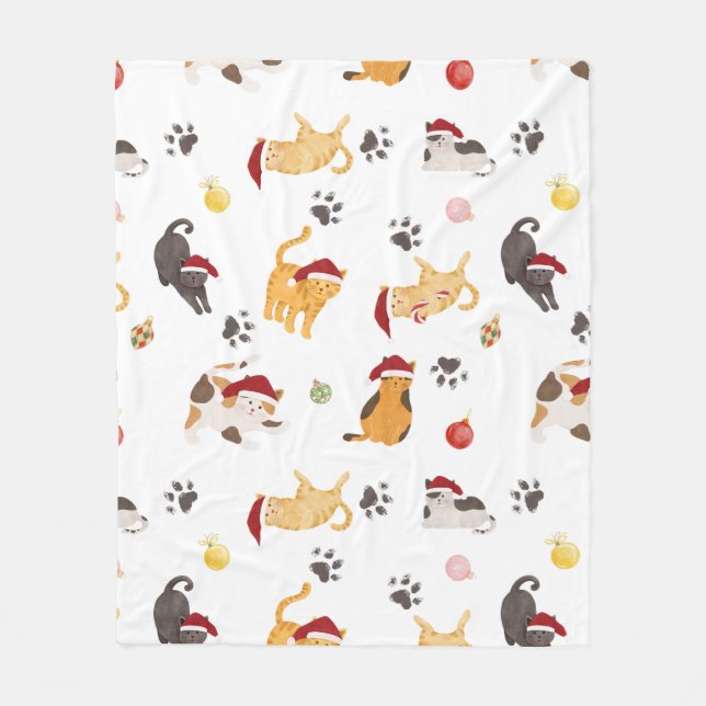 Manta Polar Dibujo de gato navideño adorable (Anverso)