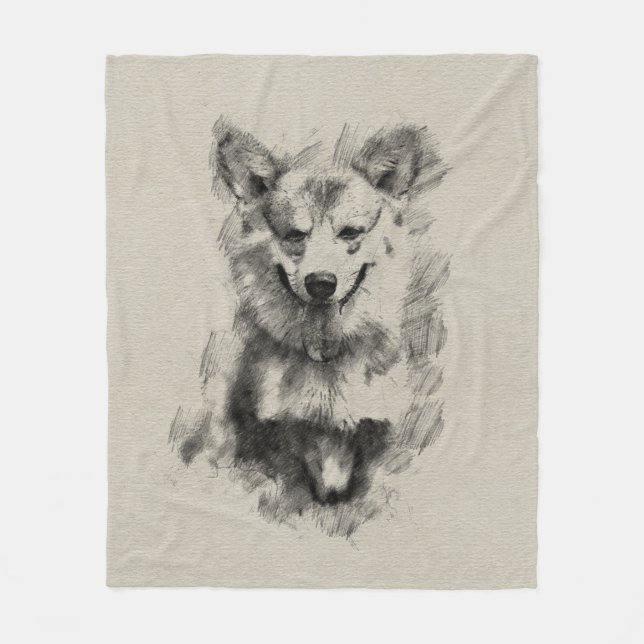Manta Polar Dibujo de lápiz de Corgi galés de pembroke (Anverso)