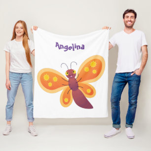 Manta Polar Dibujo de mariposa naranja feliz y linda en estilo