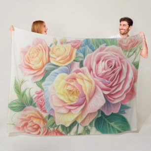 Manta Polar Dibujo de Rosas con Pastel Duro