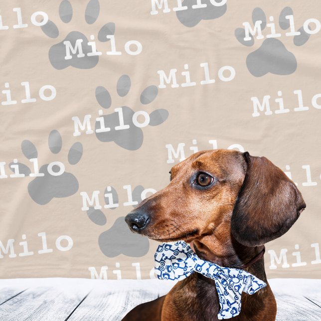Manta Polar Dibujo Impresiones Crema Nombre de perro personali (Paw Prints Cream Personalized Dog Name Fleece Blanket
)