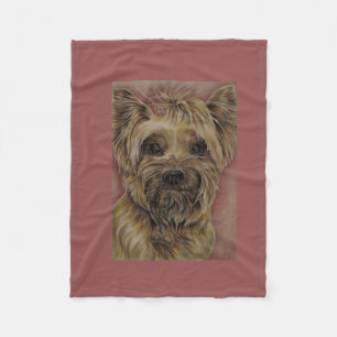 Manta Polar Dibujo lindo de Yorkie feliz sedoso en rosa