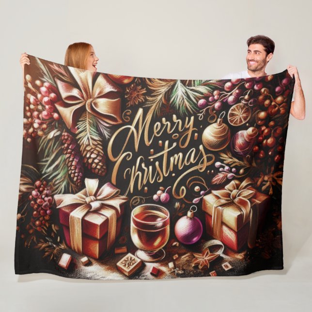 Manta Polar Dibujo pastel de un Navidad caprichoso (In situ)