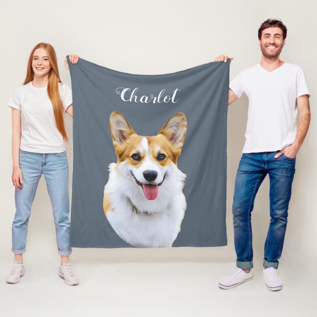 Manta Polar Dibujo personalizado del perro de Corgi galés pers (In situ)