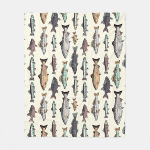 Manta Polar Dibujos de peces de época, patrón sin costuras.