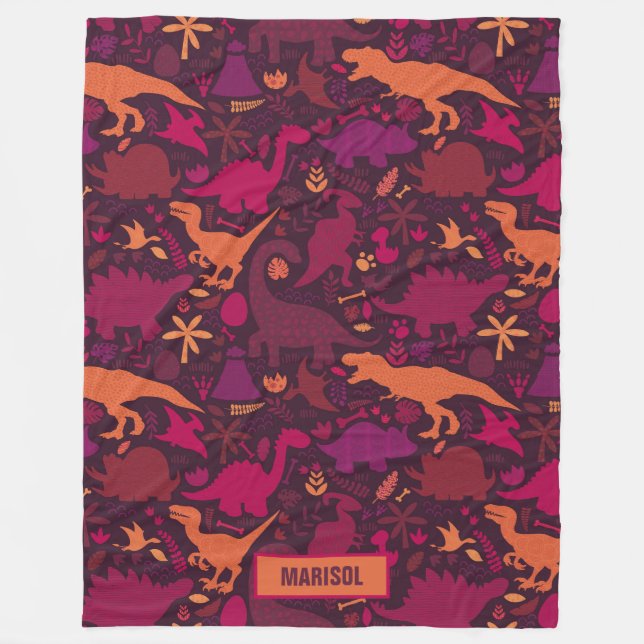 Manta Polar Dino Doodle Silhouettes Niños Dinosaurio (Anverso)