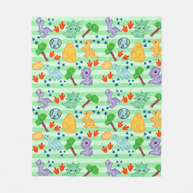 Manta Polar Dino Doodles Blanket - Dinosaurio Kawaii (Anverso)