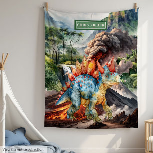 Manta Polar Dinosaur Birthday Blanket Watercolor Personalizado