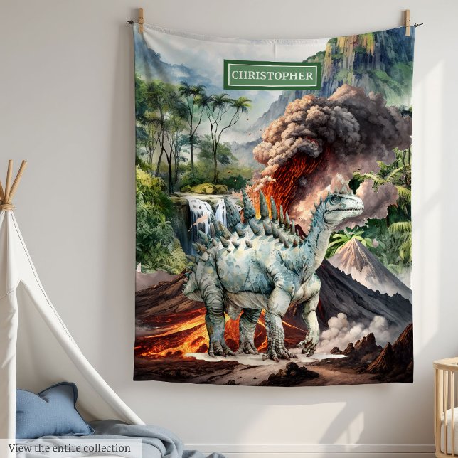 Manta Polar Dinosaur Blanket Boys personalizados regalo de cum (Personalized Dinosaur Blanket Boys Birthday Watercolor)