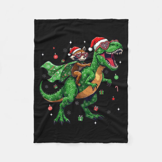 Manta Polar Dinosaur Christmas T Rex Raccoon Santa Holiday  (Anverso)