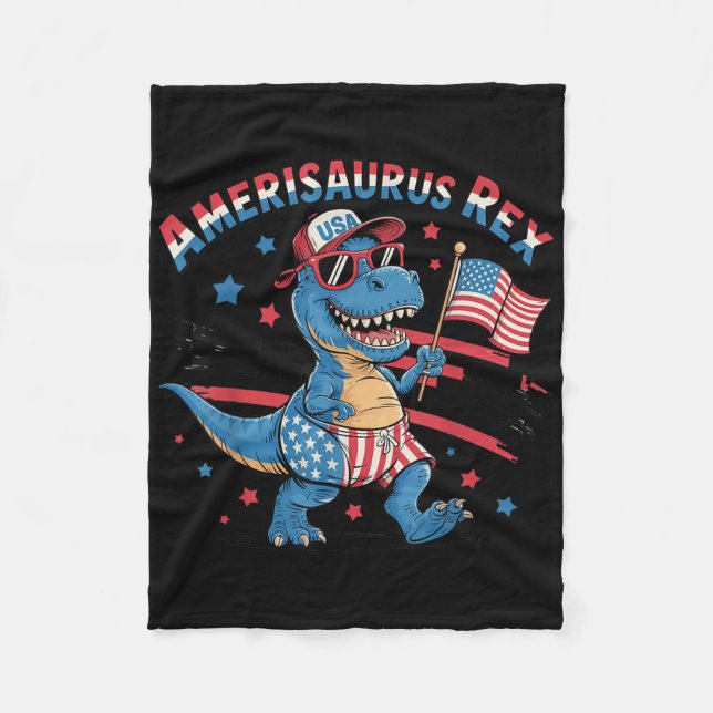 Manta Polar Dinosaurio 4 De Julio Hombres Mujeres Chicas Ameri (Anverso)