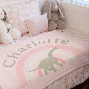 Manta Polar Dinosaurio Arcoíris Rosa Niña Personalizado