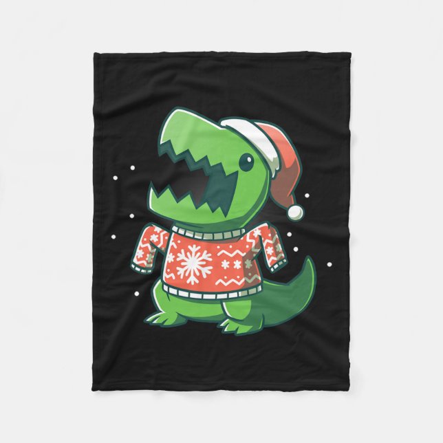 Manta Polar Dinosaurio de Navidad Divertido T-rex Ugly Saurus  (Anverso)