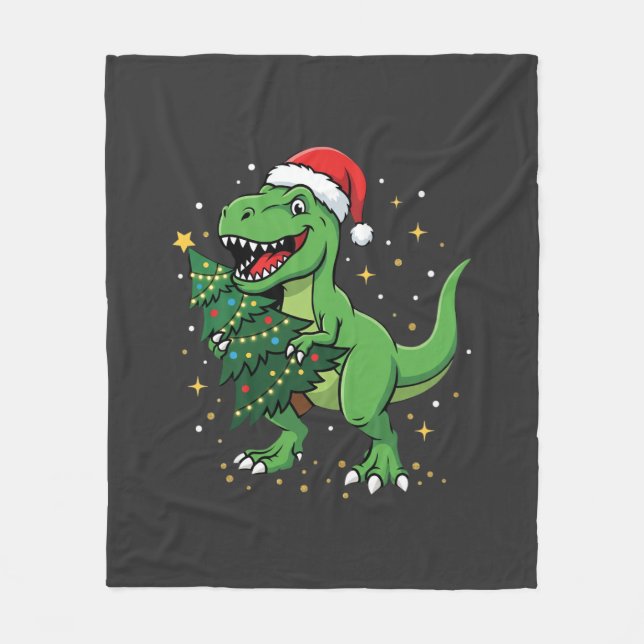 Manta Polar Dinosaurio de Navidad Santa T Rex (Anverso)