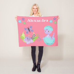 Manta Polar Dinosaurio y mariposa de bebé personalizado