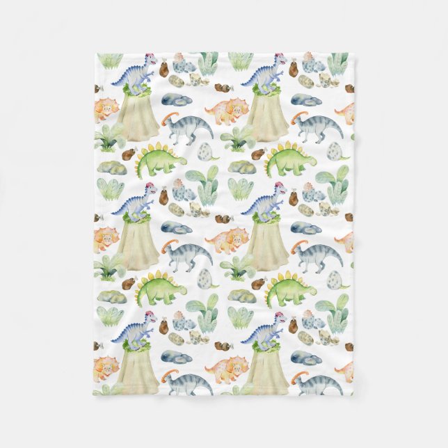 Manta Polar Dinosaurios acuarelas para niños (Anverso)